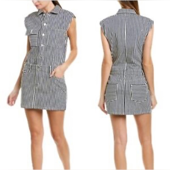 CURRENT ELLIOTT NWT DENIM THE SLEEVELESS JUMPSUIT MINI STRIPED DRESS - Picture 3 of 10